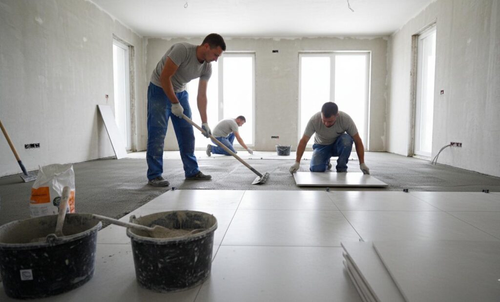Pose de carrelage rapide sur une chape ciment fluide
